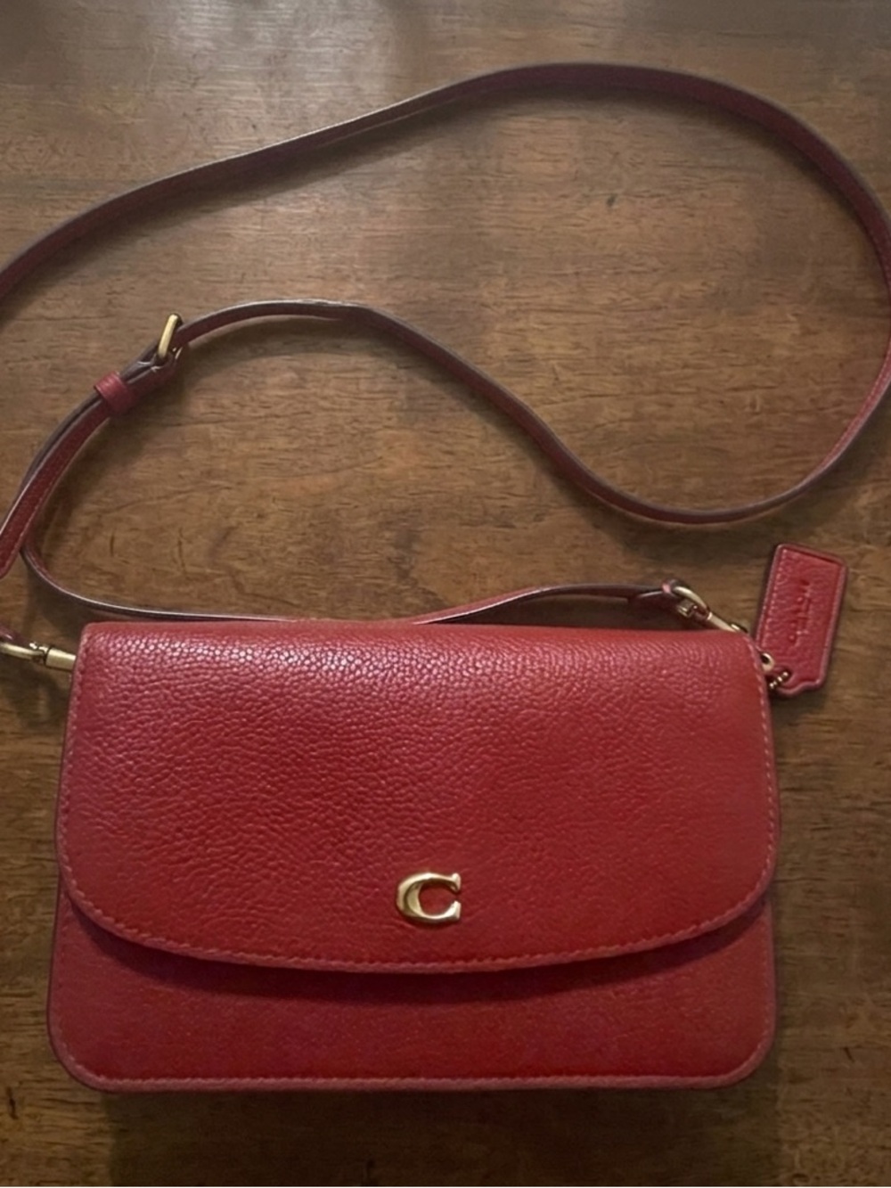 Coach Red Pebbled Leather Crossbody with Gold 'C' Detail